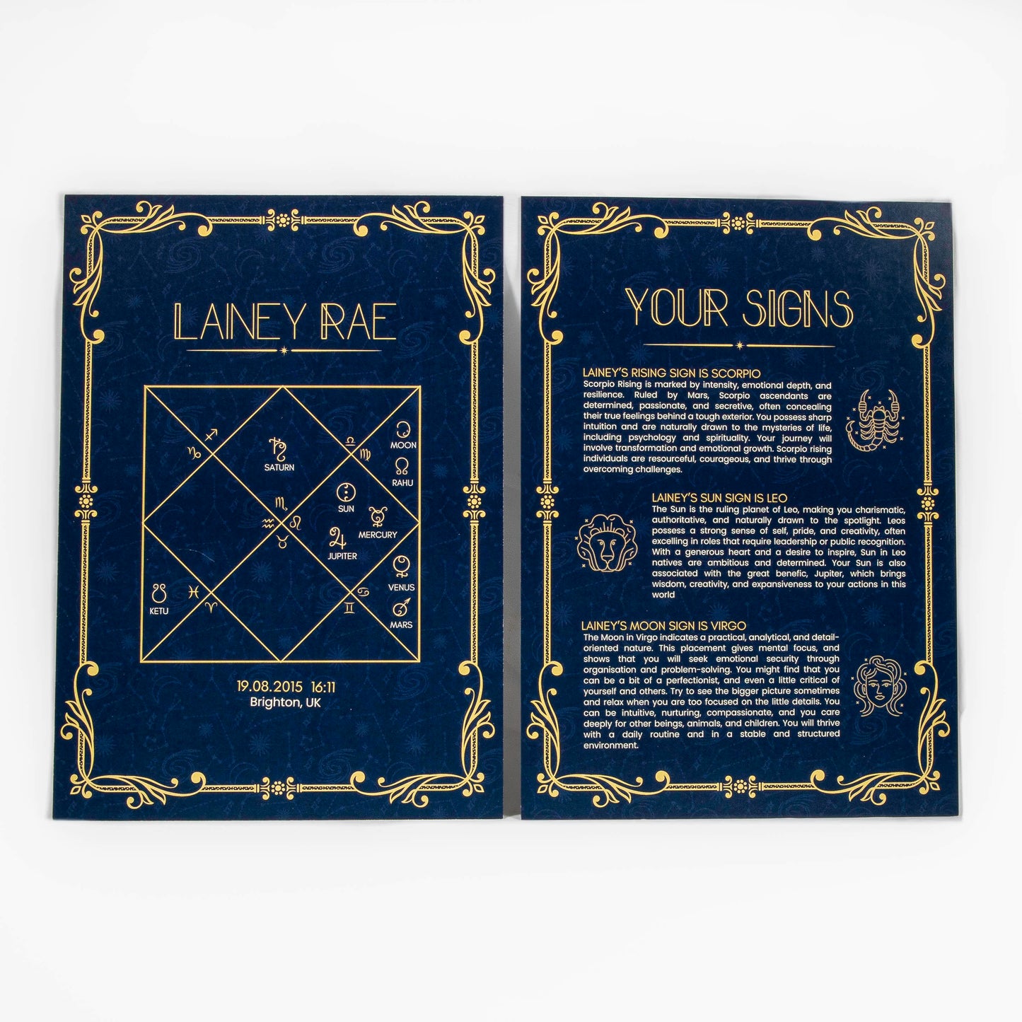 Personalised A4 Vedic Astrology Chart + Signs Info - Vedic Treasures