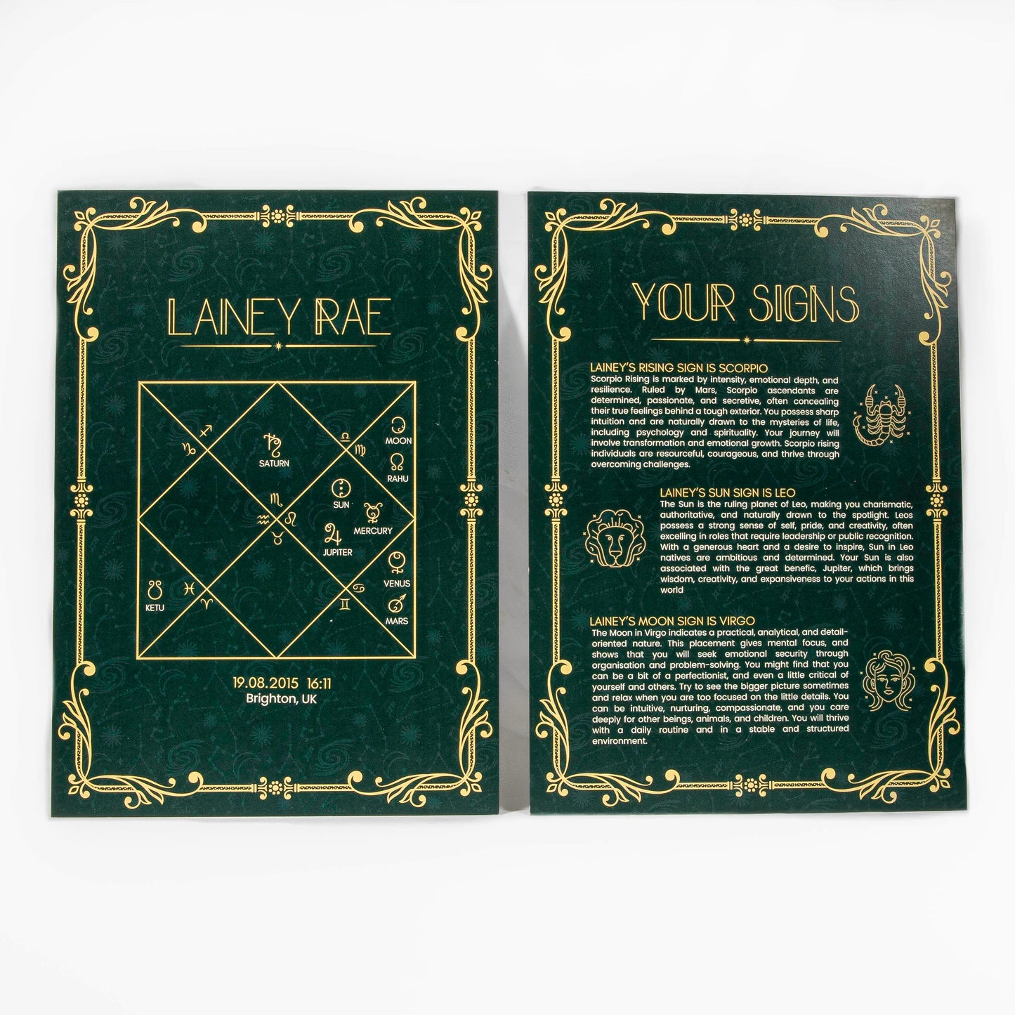 Personalised A4 Vedic Astrology Chart + Signs Info - Vedic Treasures
